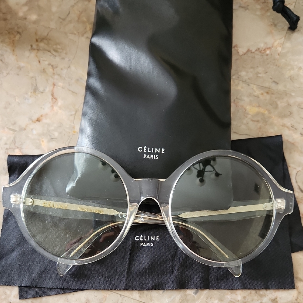 Céline Paris Round Sunglasses - Clear/Gold Accents